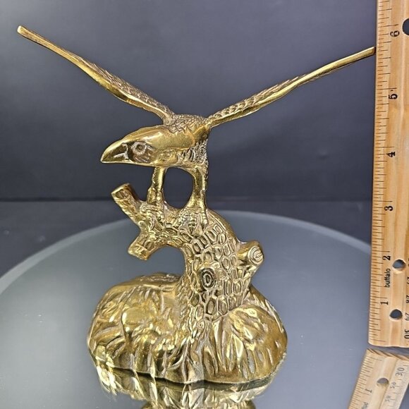 Eagle Brass Statue Figurine Perched On Log MCM Vintage Bird Hunting Fishing - Picture 10 of 12